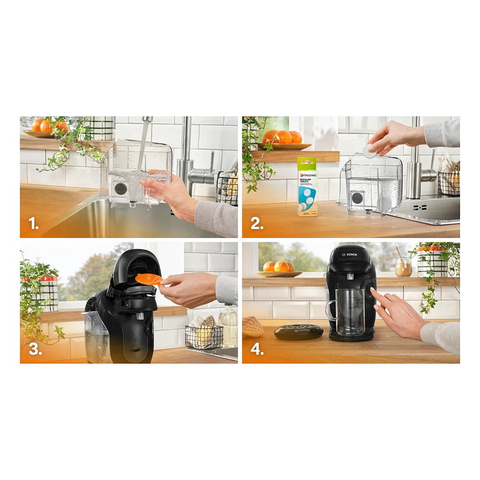 Bosch TAS112E Máquina de Café Automática a Cápsulas para Espresso, Cappuccino y Más, 1400 W, Negro