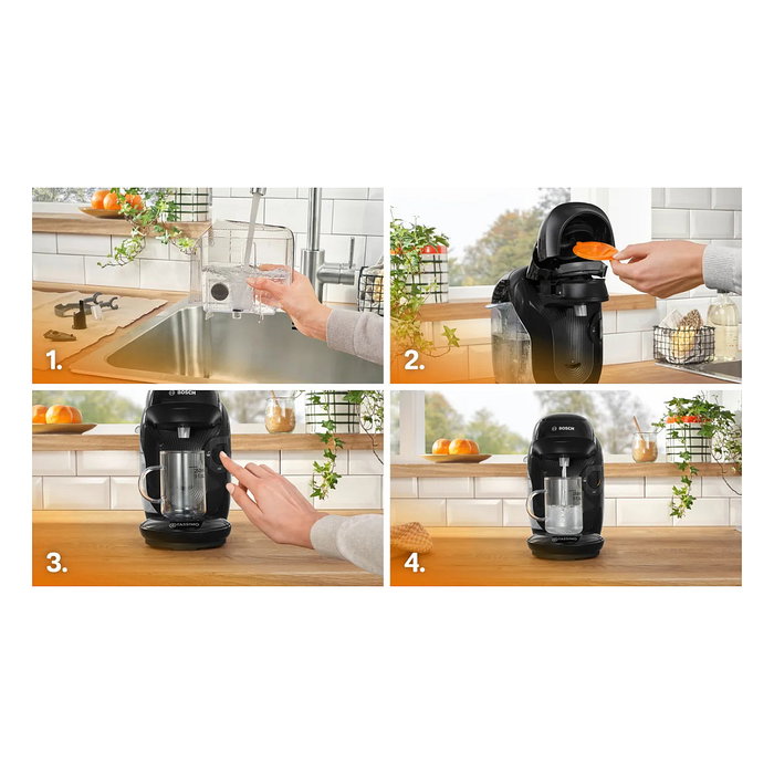 Bosch TAS112E Máquina de Café Automática a Cápsulas para Espresso, Cappuccino y Más, 1400 W, Negro