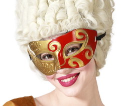 Antifaz Rojo y Dorado con Motivos Barrocos para Carnaval