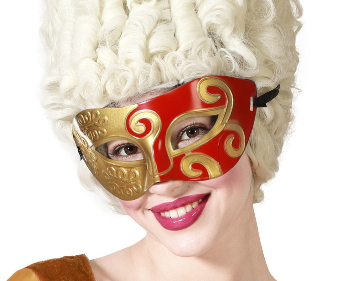Antifaz Rojo y Dorado con Motivos Barrocos para Carnaval Antifaz Rojo y Dorado con Motivos Barrocos para Carnaval