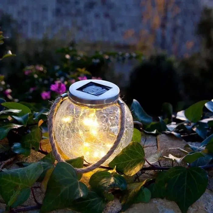 Lumisky Juego 2 Bolas Solares CRACK BALL CORD H13 cm Vidrio Craquelado LED Blanco Cálido