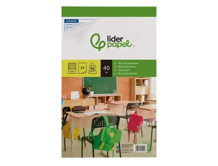 Liderpapel Bloc exámenes cuadro 2mm folio 40 hojas 60 g Liderpapel Bloc exámenes cuadro 2mm folio 40 hojas 60 g