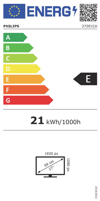 Philips 272E1CA Monitor LED Curvo de 68.5cm (27") Full HD 1920x1080 VA 75Hz 4ms AMD FreeSync HDMI DisplayPort Negro