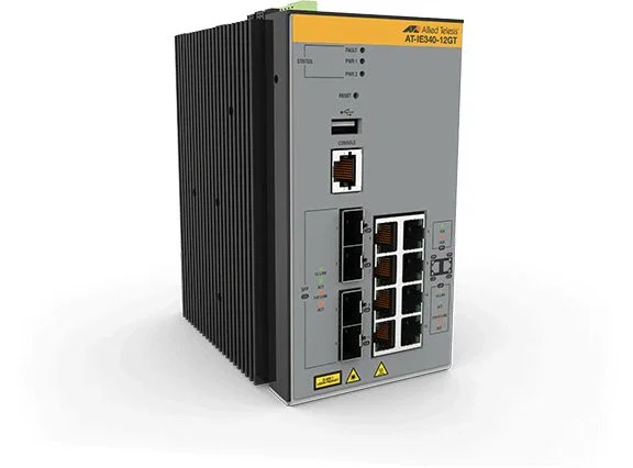 Allied Telesis Switch Industrial Gestionado L3 AT-IE340-12GT-80 con 8 Puertos Gigabit Ethernet (10/100/1000-T) y 4 Puertos SFP para Montaje de Pared o Carril DIN