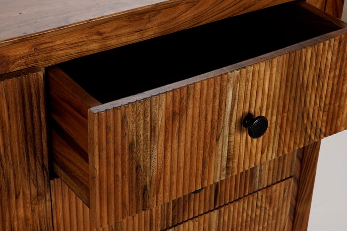 DKD Home Decor Aparador Ondulado acacia Colonial alpino Marron Claro Negro 100 x 40 x 77 cm 3 Cajones 1 Puerta Acacia