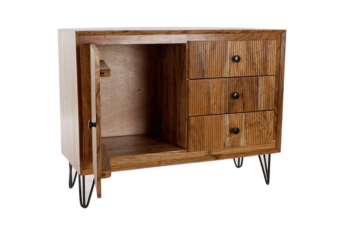 DKD Home Decor Aparador Ondulado acacia Colonial alpino Marron Claro Negro 100 x 40 x 77 cm 3 Cajones 1 Puerta Acacia