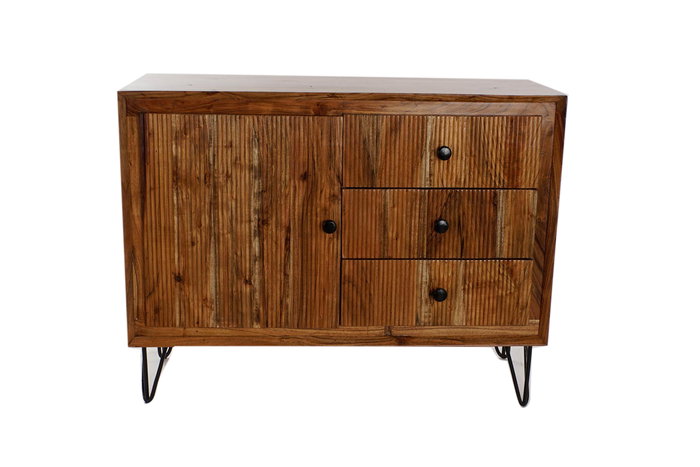 DKD Home Decor Aparador Ondulado acacia Colonial alpino Marron Claro Negro 100 x 40 x 77 cm 3 Cajones 1 Puerta Acacia