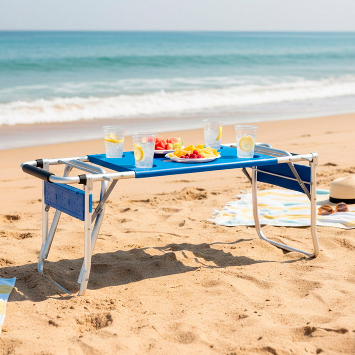 Aktive Carro mesa playa plegable con base extensible azul Aktive Carro mesa playa plegable con base extensible azul