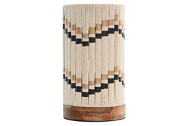 DKD Home Decor Lámpara de Sobremesa Algodón y Rafia Trenzado Crudo/Bicolor 16x16x28 cm