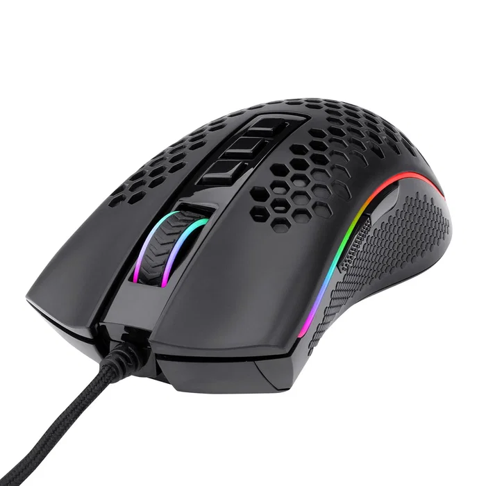 Redragon Storm Elite M988-RGB - Ratón Gaming para Mano Derecha USB Óptico 32000 DPI Cable Paracord Liviano RGB Diseño Colmena 8 Botones Programables - Negro