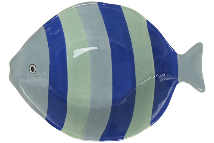 DKD Home Decor Bandeja de Decoración de Gres con Pez, Azul Celeste