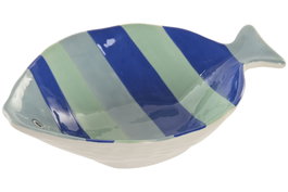 DKD Home Decor Bandeja de Decoración de Gres con Pez, Azul Celeste