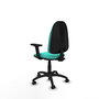 Silla de oficina Algarra con mecanismo Contacto permanente básico tapizada con Similpiel color Turquesa. Equipada con Base poliamida negra, Brazos 2D y Ruedas autofrenantes
