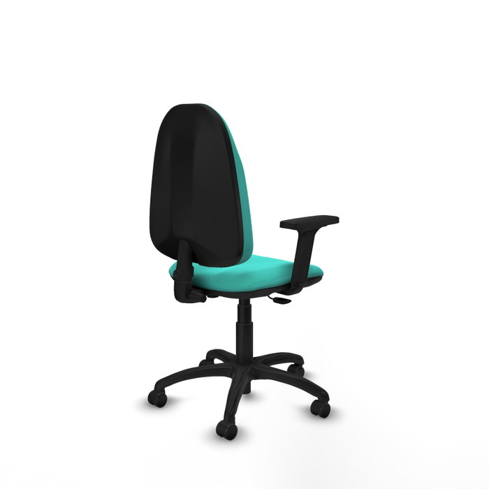 Silla de oficina Algarra con mecanismo Contacto permanente básico tapizada con Similpiel color Turquesa. Equipada con Base poliamida negra, Brazos 2D y Ruedas autofrenantes Silla de oficina Algarra con mecanismo Contacto permanente básico tapizada con Similpiel color Turquesa. Equipada con Base poliamida negra, Brazos 2D y Ruedas autofrenantes