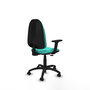 Silla de oficina Algarra con mecanismo Contacto permanente básico tapizada con Similpiel color Turquesa. Equipada con Base poliamida negra, Brazos 2D y Ruedas autofrenantes