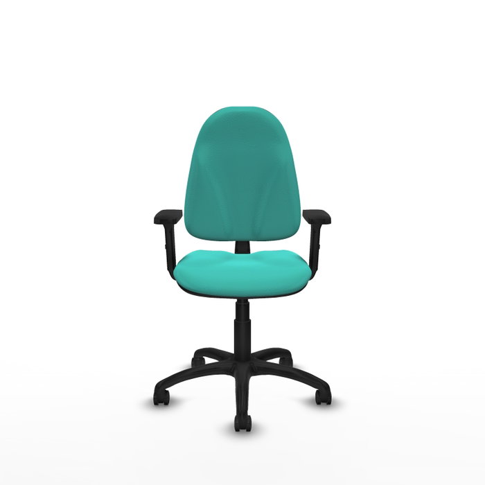 Silla de oficina Algarra con mecanismo Contacto permanente básico tapizada con Similpiel color Turquesa. Equipada con Base poliamida negra, Brazos 2D y Ruedas autofrenantes Silla de oficina Algarra con mecanismo Contacto permanente básico tapizada con Similpiel color Turquesa. Equipada con Base poliamida negra, Brazos 2D y Ruedas autofrenantes