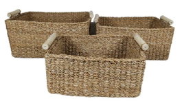 DKD Home Decor Set de 3 Cestas de Seagrass y Yute Natural 52x42x25 cm