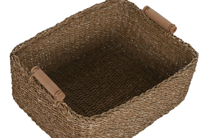 DKD Home Decor Set de 3 Cestas de Seagrass y Yute Natural 52x42x25 cm
