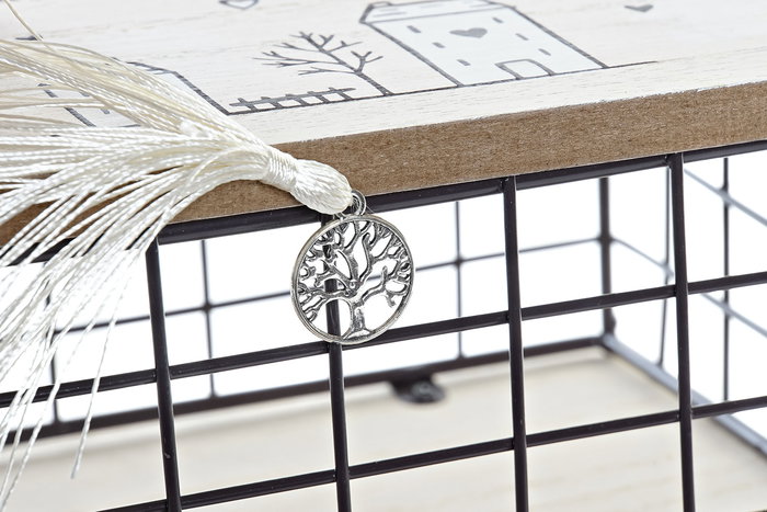 DKD Home Decor Caja Organizadora Decorativa Scandi de MDF y Metal, Colores Natural y Negro, Pack de 4 Unidades (Ancho 25cm, Largo 17cm, Alto 11cm)