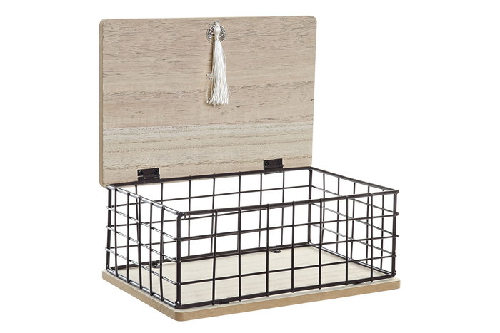 DKD Home Decor Caja Organizadora Decorativa Scandi de MDF y Metal, Colores Natural y Negro, Pack de 4 Unidades (Ancho 25cm, Largo 17cm, Alto 11cm)