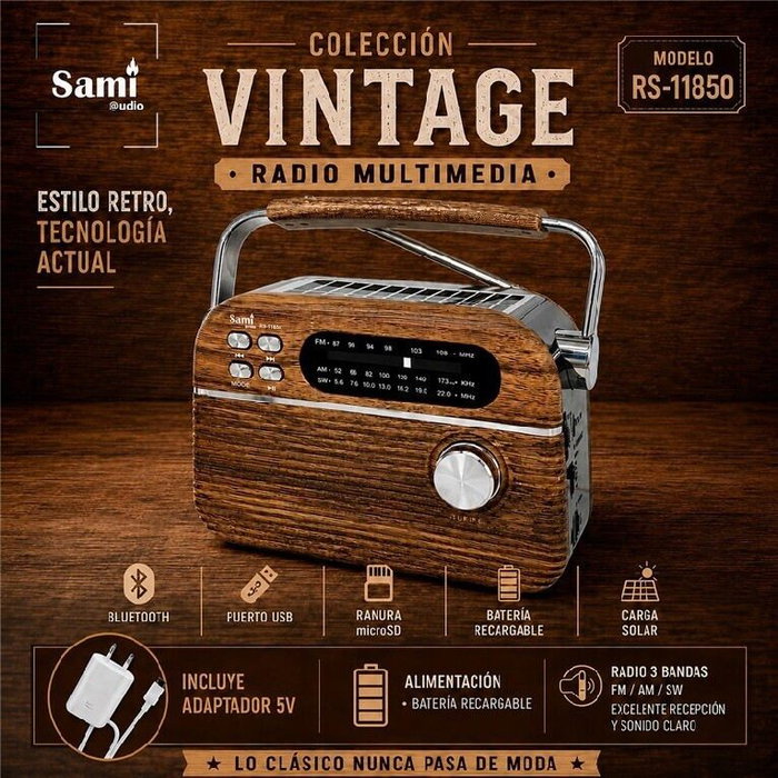 SAMI Radio sami vintage 3 bandas solar/batería multimed