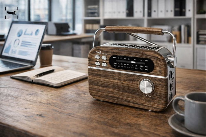 SAMI Radio Vintage, 3 Bandas (FM/AM/OC), Alimentación Solar y Batería, Multimed