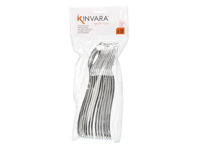 Kinvara Set 12 Cucharas de Postre de Plástico Plateado 16 cm - 22x9.5x3 cm (Set de 48)