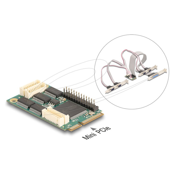 DeLOCK 95279 Adaptador Mini PCIe a 4 Puertos Serie RS-232 y 1 Puerto Paralelo, Interno, Full Size, 460.8 Kbit/s DeLOCK 95279 Adaptador Mini PCIe a 4 Puertos Serie RS-232 y 1 Puerto Paralelo, Interno, Full Size, 460.8 Kbit/s