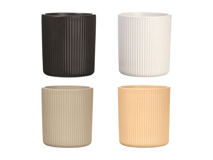 Vessia Vaso Rayas Surtidos Neutros 270ml Cerámica Beige Blanco Gris Negro 8x8x9cm Apto Lavavajillas Microondas Congelador (Set de 24)
