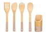 Kinvara Set 4 Utensilios Cocina Bambú Surtidos 7x31x7cm Espátula Cuchara Cucharon Soporte (Set de 12)