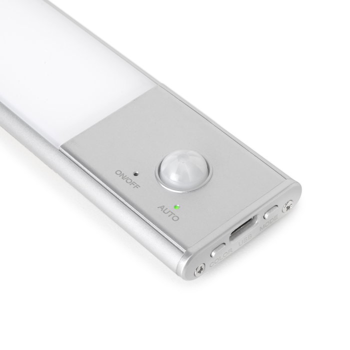 Emuca Aplique LED recargable por USB Kaus con sensor de movimiento, L400mm, Plástico y Aluminio, Anodizado mate