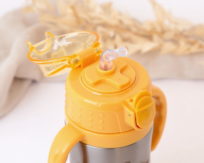 KioKids Little Sauvages Botella Infantil de Acero Inoxidable con Asas, Termo 280 mL, Mostaza