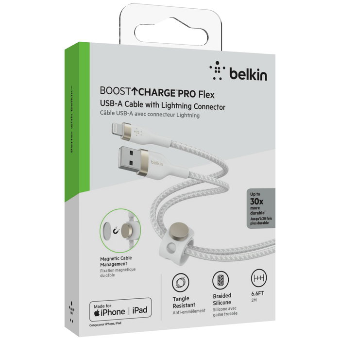 Belkin Cable Boost Charge Pro Flex USB-A a Lightning 2 m Blanco