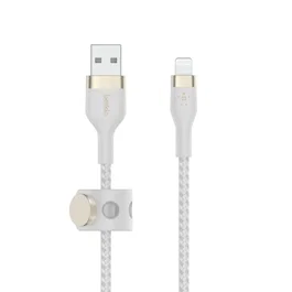 Belkin CAA010BT2MWH Cable Lightning a USB A Blanco, Cable de Conector Lightning 2 m para Carga y Sincronización, Cable trenzado de silicona blanco