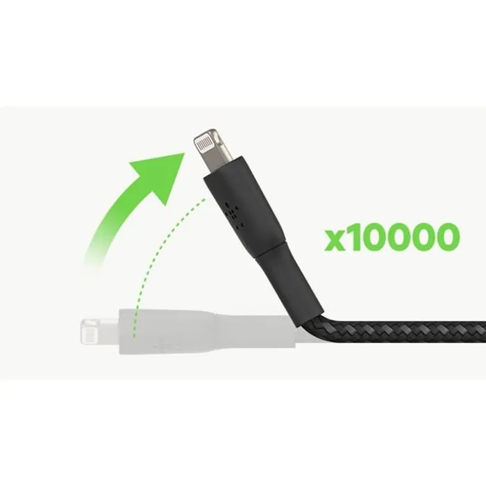 Belkin Cable Trenzado Lightning a USB-A, Negro, 2 Metros, BEL0745883788743 Belkin Cable Trenzado Lightning a USB-A, Negro, 2 Metros, BEL0745883788743