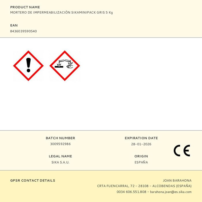 Sika - Mortero Impermeabilizante Monocomponente Blanco para Revestimientos, 5 kg, para Cimentaciones, Sótanos y Muros