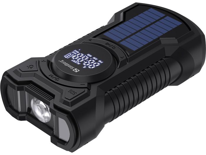 Sandberg Survivor All-in-1 5000 Powerbank, Altavoz Bluetooth, Radio AM/FM, Linterna y Lámpara de Lectura con Carga Solar/Manivela