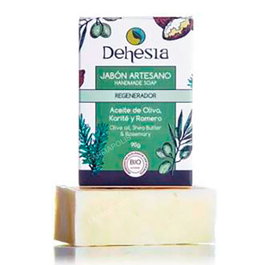 DEHESIA Jabón Artesano Regenerador Bio 100Gr con Limón, Romero y Karité para Piel Seca, Vegano