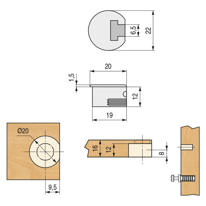 HERRAJES ALK Soporte Cazoleta Luna Miel (50U)