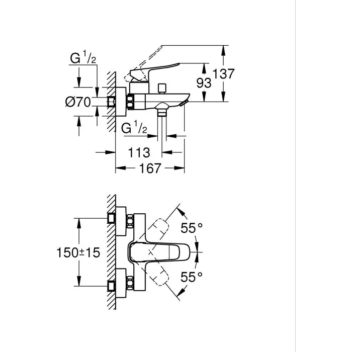 Grohe GRO4067393009054 - Grifo mezclador mural para bañera/ducha, Negro mate