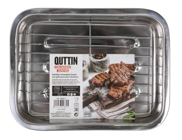 Quttin Bandeja Rectangular con Grill para Cocina, 24 Unidades, Medidas 33 x 23.5 x 6 cm (6 Unidades)