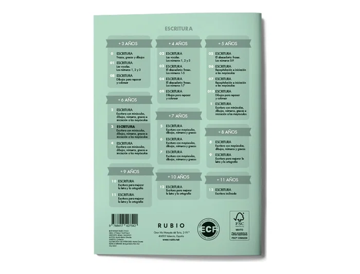 Rubio Cuaderno Caligrafía Nº 3 Desarrollo Destrezas Motrices Lenguaje Escrito Certificado FSC 12x213x155 mm