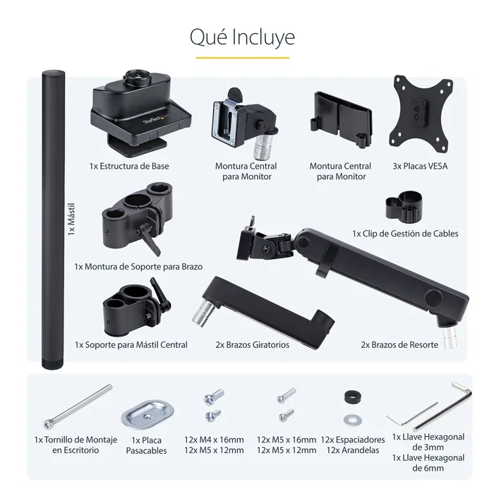 StarTech.com Soporte de Escritorio para 3 Monitores de 27 Pulgadas VESA 75x75/100x100 StarTech.com Soporte de Escritorio para 3 Monitores de 27 Pulgadas VESA 75x75/100x100