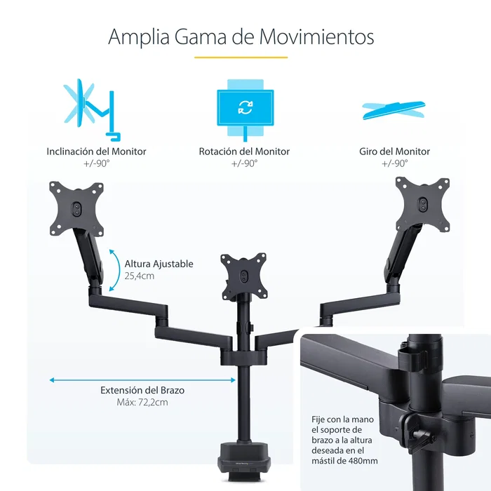 StarTech.com Soporte de Escritorio para 3 Monitores de 27 Pulgadas VESA 75x75/100x100 StarTech.com Soporte de Escritorio para 3 Monitores de 27 Pulgadas VESA 75x75/100x100