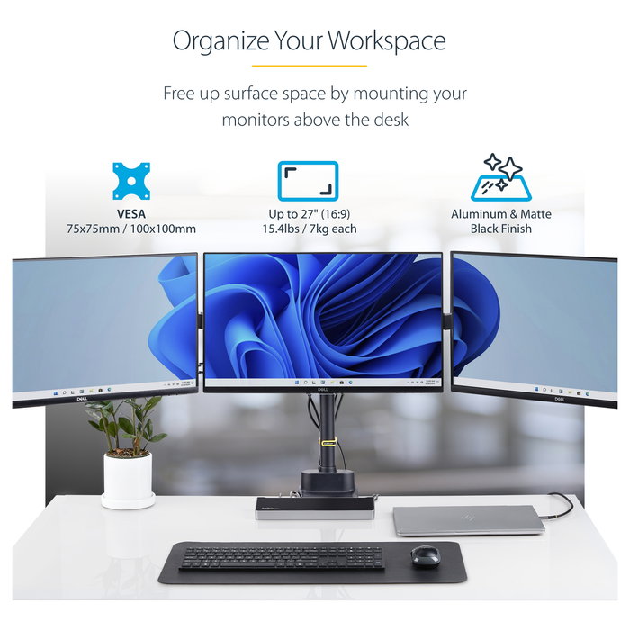 StarTech.com Soporte de Escritorio para 3 Monitores de 27 Pulgadas VESA 75x75/100x100 StarTech.com Soporte de Escritorio para 3 Monitores de 27 Pulgadas VESA 75x75/100x100