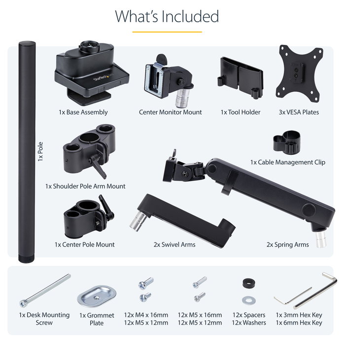 StarTech.com Soporte de Escritorio para 3 Monitores de 27 Pulgadas VESA 75x75/100x100 StarTech.com Soporte de Escritorio para 3 Monitores de 27 Pulgadas VESA 75x75/100x100