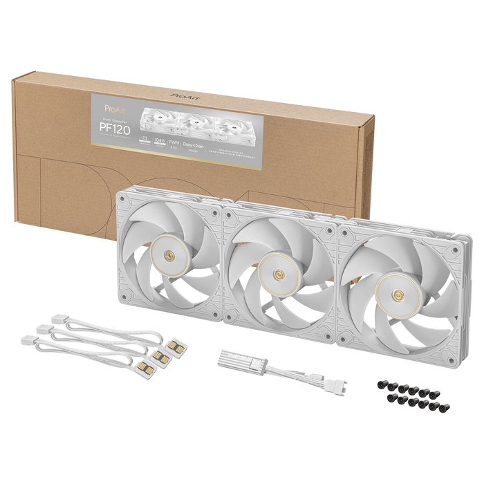 ASUS ProArt PF120 Triple Pack - 3 Ventiladores PWM de 120 mm Blanco, Flujo de aire 104.8 cfm