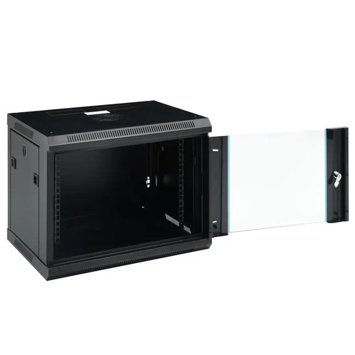 Phasak PHO 2109D Armario Rack Mural 9U, 19', Negro, Flat Pack, Puerta Frontal de Cristal Templado, para Equipos de Red y Servidores