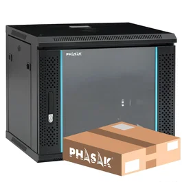 Phasak PHO 2109D Armario Rack Mural 9U, 19', Negro, Flat Pack, Puerta Frontal de Cristal Templado, para Equipos de Red y Servidores