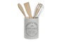 DKD Home Decor Set de 5 Botes para Utensilios de Gres y Madera Blanco